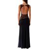 XIXIMAON Vestito lungo sexy aderente a schiena scoperta, da donna, abito da sera da cocktail, elegante, senza maniche, in pizzo, patchwork Y2K Clubwear, Nero , M