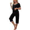 PrinStory Pigiama da donna con maglia a maniche corte e pantaloni lunghi
