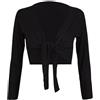 FASHION MY LOVE Bolero da donna a maniche lunghe, elasticizzato, corto, con nodo frontale, tinta unita, bolero con nodo frontale, coprispalle da donna a maniche lunghe, Nero , 40-42
