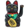 Starlet24 - Gatto portafortuna "Maneki Neko" con zampina che si muove, per feng shui, Plastica, Nero , 16 cm