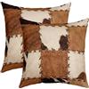 Homewish Set di 2 federe per cuscini in pelliccia di mucca, 50 x 50 cm, motivo patchwork in pelle di mucca, decorazione quadrata, per divano, fattoria, motivo: cowboy occidentale, colore marrone bianco