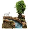 Holyart Ponte presepe, ruscelli, staccionate: Curva di fiume con albero e pecora: ambiente presepe