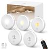 MEKKLEON Puck luci con telecomando ricaricabile, senza fili sotto l'illuminazione dell'armadio,2000mAh a batteria Tap Push Touch luci (White, 5 pz)