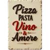 Papient Targa in metallo vintage con scritta Pizza Pasta Wine Love per casa, bar, giardino, decorazione da parete per interni ed esterni, poster in metallo retrò, 20 x 30 cm