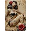 Papient Targa in metallo vintage con pinup tatuato con rose e vortici, decorazione da parete per casa, bar, giardino, interni ed esterni, poster in metallo retrò, 20 x 30 cm