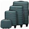 WITTCHEN Skyspeed Line Set di 4 valigie con custodia per cosmetici Valigia da viaggio trolley bagaglio a mano rigida ABS chiusura a combinazione manico telescopico 4 ruote verde Ryanair/ITA Airways