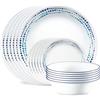 Corelle Servizio da tavola da 18 pezzi, blu oceano e bianco, servizio per 6 persone, stoviglie resistenti alle scheggiature, include piatti piani da 26 cm, insalata/piatti da contorno da 17 cm e
