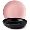 cecaro group Servizio Piatti 12 Pezzi in Ceramica - 6 Piatti Piani Rosa+ 6 Piatti Fondi Neri - Set Tavola per 6 Persone - Lavastoviglie e Microonde - Design Moderno