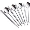 Buyer Star 4 Set Bacchette coreane e Cucchiaio forchetta Inox 8 pezzi Chopsticks Cucchiaio Forchette acciaio inossidabile utensili per la tavola argento
