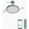 CREATE / WIND CLEAR STUDIO S/Ventilatore da soffitto con luce verde sage con Wifi e telecomando / 40W, Temporizzatore, Ø 91 cm, 6 velocità, pale retrattili, 3 temperature di luce, estate-inverno
