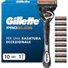 Gillette Proglide 1 Rasoio Barba Manuale, 10 Lamette di Ricambio, per una Rasatura Profonda, con Doppia Lubrificazione Prima e Dopo le Lame, Lama Barba Uomo