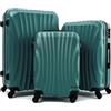 R.Leone Valigia da 1 pezzo Fino a Set 4 Trolley Rigido grande, medio, bagaglio a mano e beauty case 4 ruote in ABS 2037 (Verde Scuro, Set 3 S M L)