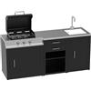 SOLEILUX Set Barbecue a Gas 3 Fuochi con Lavello, Rubinetto e Tagliere, Cassettiera 2 Cassetti Estraibili, Mobile Cucina BBQ per Terrazzo e Giardino, 210,4 x 60,7 x 94 cm