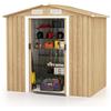 HOMASIS Casetta da Giardino in Metallo con 4 Finestre di Ventilazione | Capanno Porta Attrezzi con 2 Porte Scorrevoli, Tetto a Falde, Naturale, 196 x 142 x 186 cm
