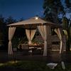 Devoko Gazebo da Giardino 3x3 con Luce LED,Telo Gazebo 3x3 Impermeabile,Gazebo Esterno Resistente,Telaio in Metallo, Gazebos,Beige