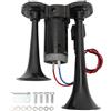 Tomotato Tromba 24V 130dB, Super Rumorosa Kit Trombe Camion, Clacson a Doppia Tromba Nero con Suono Forte per Camion 24V, Auto, Barche, Treni, Furgoni, Yacht, Motociclette