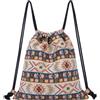 MilyaDE Zaino in paglia da spiaggia, realizzato a mano, con coulisse, stile bohémien, per donne, viaggi, vacanze, E-marrone stile asiatico centrale, Mittelgroße, Casual