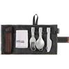 Slyzjdl Posate da Campeggio Portatili Set Posate Pieghevoli Cucchiaio Forchetta Bacchette Borsa con Manico Ad Anello Scomparti Cucina da Viaggio Titanio Legno