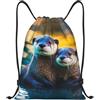 Kfjghhl Animale Carino Lontra Marrone Coulisse Zaino Borsa Sport Sackpack Bulk Cinch Gym Bag Donne Uomini Bambini Sport All'aperto, Nero , M, Vacanze