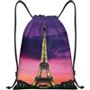 Pidgazdfgv Zaino con coulisse Torre Eiffel viola Sport palestra Sackpack tasche in rete resistente all'acqua borsa a corda donna uomo, Nero , S, Classico