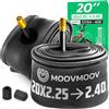 MOOVMOOV Camera d'Aria 20 Pollici - Compatibile con Copertoni 20x2.25, 20x2.30, 20x2.35, 20x2.40 (ETRTO 54-406 a 64-406) - Valvola Schrader - Confezione da 2