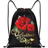 Pidgazdfgv Zaino con coulisse con fiori di rosa sport palestra tasche in rete borsa a corda resistente all'acqua donne uomini, Nero , M, Classico