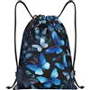 Kfjghhl Blu Farfalle Fiori Bianchi Coulisse Zaino Borsa Sport Sackpack Bulk Cinch Gym Bag Donne Uomini Bambini Sport All'aperto, Nero , S, Vacanze