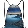 Pidgazdfgv Calm Sea And Rocks Zaino con coulisse Sport Palestra Sackpack Tasche in rete Borsa a corda resistente all'acqua Donne Uomini, Nero , S, Classico