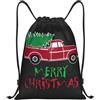 Pidgazdfgv Merry Christmas Red Car Drawstring Zaino Sport Palestra Sackpack Mesh Tasche Water Resistant String Bag Donne Uomini, Nero , M, Classico