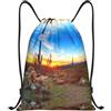Pidgazdfgv Cactus Desert Sunset Zaino con coulisse Sport Palestra Sackpack Tasche in rete Borsa a corda resistente all'acqua Donne Uomini, Nero , S, Classico