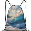 Kfjghhl Oceano Sea Wave Coulisse Zaino Borsa Sport Sackpack Bulk Cinch Gym Bag Donne Uomini Bambini Sport All'aperto, Nero , M, Vacanze