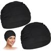 Stalora Cuffie da nuoto da donna, per capelli lunghi, in tessuto elastico, traspiranti, per l'estate, la spiaggia, la piscina, colore nero
