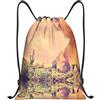 Pidgazdfgv Cactus At Sunset Poster Coulisse Zaino Sportivo Palestra Sackpack Tasche in Mesh Resistente all'acqua Borsa a Stringa Donne Uomini, Nero , S, Classico