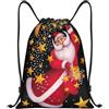 Pidgazdfgv Merry Christmas Zaino con coulisse Sport Palestra Sackpack Tasche in rete Borsa a corda resistente all'acqua Donne Uomini, Nero , S, Classico