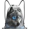 Kfjghhl Blue Eyes Lupo Coulisse Zaino Borsa Sport Sackpack Bulk Cinch Gym Bag Donne Uomini Bambini Sport All'aperto, Nero , M, Vacanze