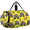 GuoChe Borsone da viaggio per bambini, ragazzi e ragazze | Borsone sportivo da notte con scomparto per scarpe Monster Truck Yellow Boom Racing