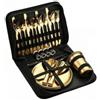 Slyzjdl 29 Pezzi Set Posate Campeggio Outdoor Kit Tavola Servizio Piatti Bicchieri Coltellino Seghettato Acciaio Inox Lucido con Manico di Trasporto E, Oro, Moderno Minimalista