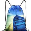 Pidgazdfgv Blu Cielo Giallo Spiaggia Barca Zaino con Coulisse Sport Palestra Sackpack Tasche In Mesh Resistente All'acqua Stringa, Nero , M, Classico
