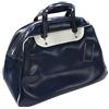 Generico Borsa Vintage in Ecopelle, Modello Bowling, Misura 45X21,5X30 Centimetri, Disponibile in Colore Blu Scuro con Dettagli Bianchi, Chiusa con Zip, con portanome