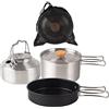 MHADBKH Kit pentole e padelle in acciaio inox resistente all'usura manico pieghevole kit di pentole da campeggio con teiera per zaino in spalla Set di pentole da campeggio compatto