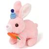 Cuteoy Coniglio camminante con cappello rosa, peluche parlante, svolazzante, giocattolo educativo per ragazze e ragazzi, per compleanno, 17,8 cm