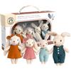 Speedy Monkey Set famiglia di coniglietti pasquali in miniatura in lino certificato FSC con genitori e 2 coniglietti - gioco di finta casa delle bambole famiglia per bambini, bambini piccoli, ragazze