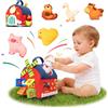 Funsland Giochi Montessori Neonato 6-36 Mesi,Fattoria Animali Bambini Giocattoli, con Specchio,6 Peluche Animali,Gioco Educativi Sensoriale,Suoni Regalo Bambina
