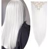 S-noilite Set 8pcs Clip in Hair Extensions Extension Clip Capelli Veri Testa Piena 18Clips Parrucchino 58cm Dritto bianca