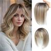 GULALUUK Topper per capelli da donna, veri capelli umani con frangia, 25,4 cm, con base in pizzo svizzero, con diradamento, per l'uso quotidiano (marrone chiaro sfumato con riflessi biondi)