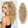 Fine Plus Highlights - Extension a coda di cavallo con clip da 45,7 cm, extension per capelli da donna, capelli ricci ondulati con artiglio, extension sintetiche, con clip, colore: biondo dorato