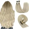 YoungSee Extension in capelli veri, biondi, biondi, biondo cenere, biondo platino, extension per capelli lisce, biondo biondo cenere, extension per capelli lisce, biondi, biondi, 35 cm, 50 g, Sun