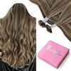 YoungSee Extension per capelli veri con punta a U, castano scuro con riflessi biondi, extension con cheratina, Remy, 40 cm, 40 g, P4/27