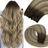 YoungSee Extension Tessitura Capelli Veri Castano Ombre 35 cm Extension Capelli Tessitura 100g Extensions Matassa Capelli Umani Extensions Cucitura Marrone a Marrone Chiaro con Biondo Medio #3/8/22