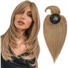 Silk-co Hair Topper Capelli Veri Donna Clip in Extension Toupet Uomo Capelli Umani Brasiliani 45 cm (45 g) #6 Marrone Chiaro